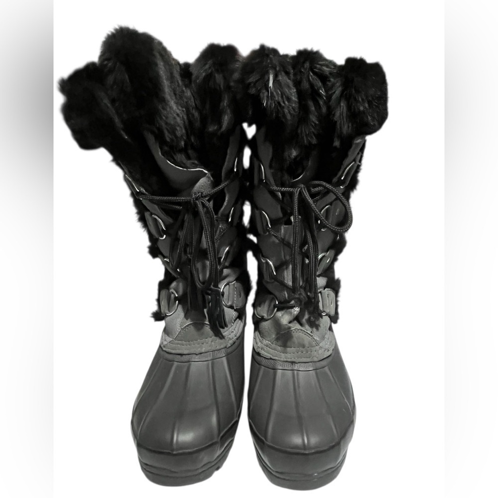 Khombu Women's / Mens #655536 Gray/black Leather Winter Boots Size 8.5 MENS 7